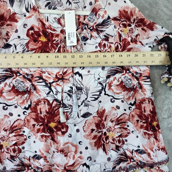 Soft Surroundings Rosada Blouse Womens Small Pink Floral Pom Pom Boho Top NWT - Picture 7 of 12